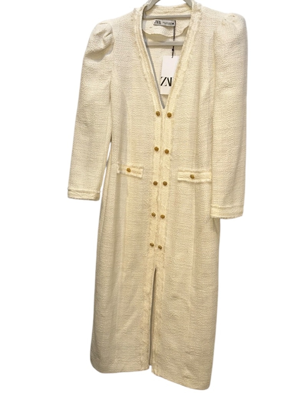 Zara NEW NWT cream boucle gold buttons coco coat dress M